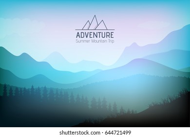 Mountain Landscape Horizontal Frame Vector Illustration, Web Banner