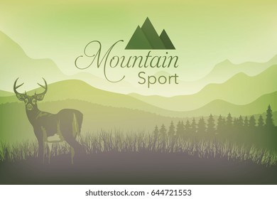 Mountain Landscape Horizontal Frame Vector Illustration, Web Banner