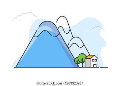 Mountain landscape with house.