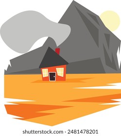 Mountain landscape with a house. Vacation and recreation near the mountains