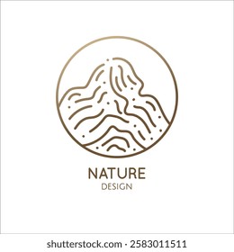 Mountain landscape icon. Abstract nature vector logo. Geologic and mineral industry, travel agency, hiking, sport goods