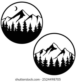 Mountain landscape illustration. Black and white mountain landscape