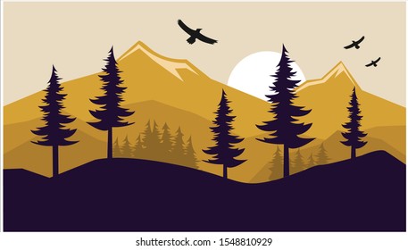 Mountain landscape illustration. Mountains peaks background. Graphic concept for your design.