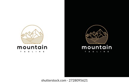 Ilustração de paisagem de montanha com um design simples e elegante em um plano de fundo contrastante visto de uma perspectiva simples