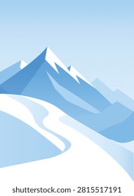 mountain landscape illustration. Snow and blue sky