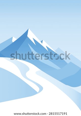 mountain landscape illustration. Snow and blue sky