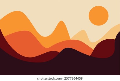 Mountain landscape illustration with sun modern art print. mountain vector background