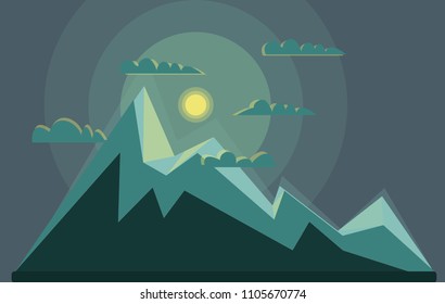 mountain landscape illustration vector moon clouds