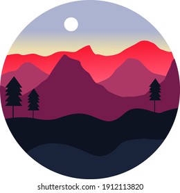 Paisaje de montaña, ilustración, vector sobre fondo blanco.