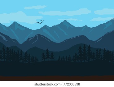 Mountain landscape illustration/Morning in the mountains Vector EPS10 illustration