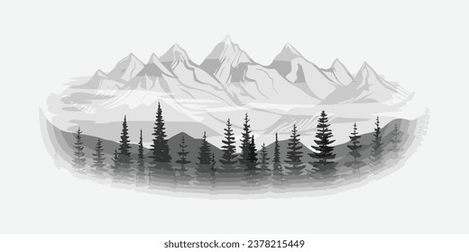 Mountain landscape isolated on white background, vector design