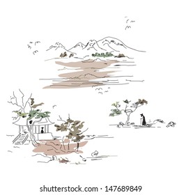 Mountain landscape in Japanese style