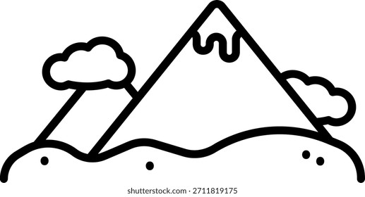 Paisaje de montaña Línea de arte con nubes y colinas