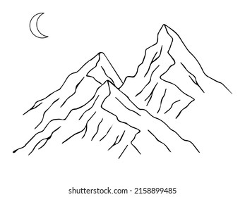 Mountain landscape line art. Minimal outline vector background with mountain ranges