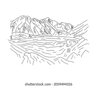 mountain landscape line drawing vector illustration