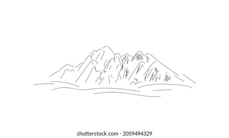 mountain landscape line drawing vector illustration