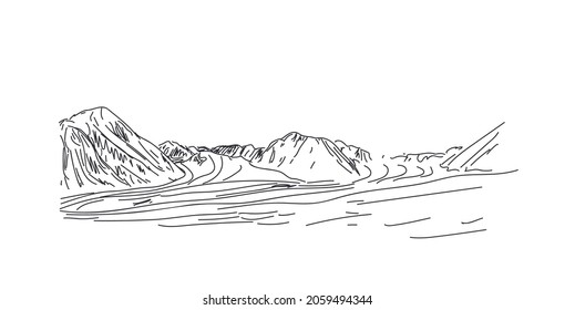 mountain landscape line drawing vector illustration
