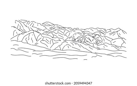 mountain landscape line drawing vector illustration