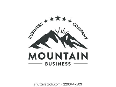 Mountain landscape logo design template, hills peak silhouette for outdoor travel adventure