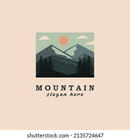 Diseño del logotipo del paisaje de montaña, Vector Premium