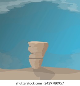 Mountain landscape with  lonely cliff. Vector cartoon illustration