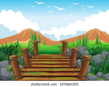Mountain Landscape Looking from Bridge View illustration
