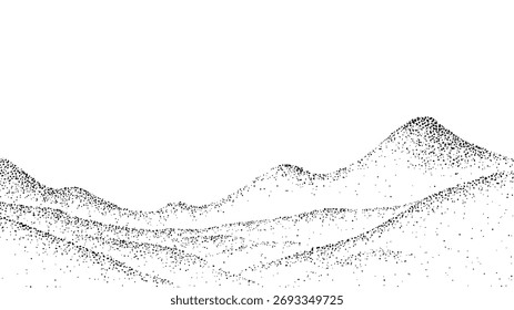 Paisaje de montaña hecho de puntos y efecto punteado. Ilustración Abstractas con grain noise. Elemento de diseño minimalista para el Web.