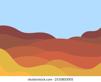 Mountain landscape in minimalist style. Panorama of wavy mountain peaks. Design for posters, banners and advertising products. Vector illustration