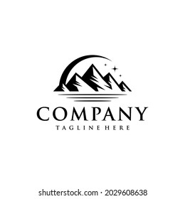 Mountain Landscape Minimalist Vector logo design for Outdoor Adventure.