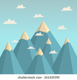 Mountain landscape, modern flat design. Vector background. Cartoon mountain.