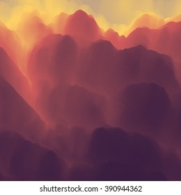 Paisaje de montaña. Terreno montañoso. Diseño de montaña. Silhouettes vectoriales De Montañas. Atardecer. Se Puede Usar Para Banner, Volante, Portada De Libros, Afiche, Banners Web.