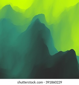 Paisaje de montaña. Terreno montañoso. Diseño de montaña. Silhouettes vectoriales De Montañas. Atardecer. Se Puede Usar Para Banner, Volante, Portada De Libros, Afiche, Banners Web.