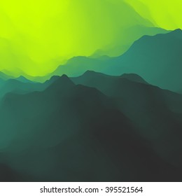 Mountain Landscape. Mountainous Terrain. Mountain Design. Vector Silhouettes Of Mountains Backgrounds. Sunset. Can Be Used For Banner, Flyer, Book Cover, Poster, Web Banners.