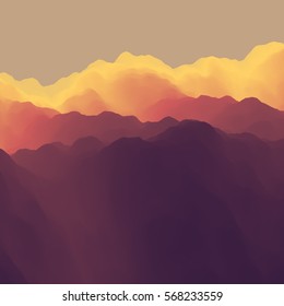 Mountain Landscape. Mountainous Terrain. Vector Illustration. Abstract Background. 