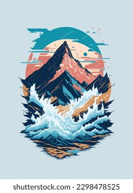 Un paisaje montañoso con montañas y puesta de sol