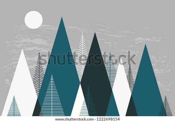 Geometric mountain landscapes wall mural