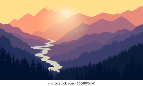 Mountain landscape Nature camping graphics, outdoor traveling illustration