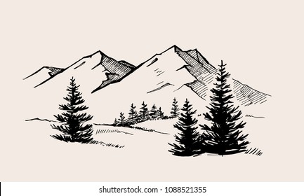 Mountain Landscape Nature Vector Illustration Drawing Picture