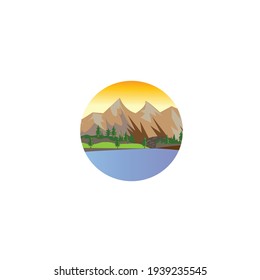 mountain landscape nature vector illustration small circle design with color
