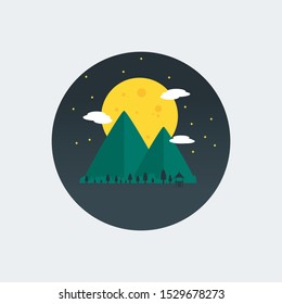 Mountain landscape in the night flat icon illustration. Nature flat icon design  