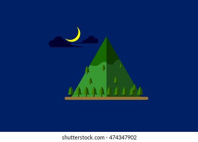 Mountain landscape in night. graphic illustrator. vector