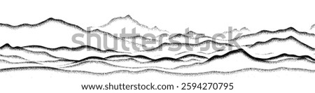 Mountain landscape, noisy stippled grainy texture, halftone dots, vector design