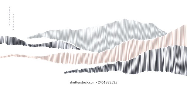 Mountain landscape and ocean object in oriental style. Line wave pattern vector. Abstract template with geometric pattern.