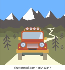 mountain landscape and off-road car