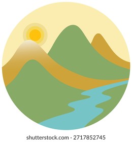Berglandschaft auf weißem, isoliertem Hintergrund