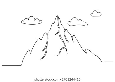 Montanha paisagem uma arte de linha com pinheiros no fundo branco design minimalista