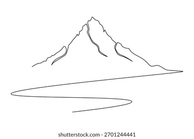 Berglandschaft einzeilige Kunst mit Kiefern auf weißem Hintergrund minimalistisches Design