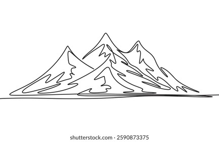 Mountain landscape one line continuous. Hand drawn vector art.