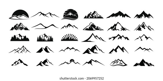 mountain landscape outdoor peak adventure silhouette logo set