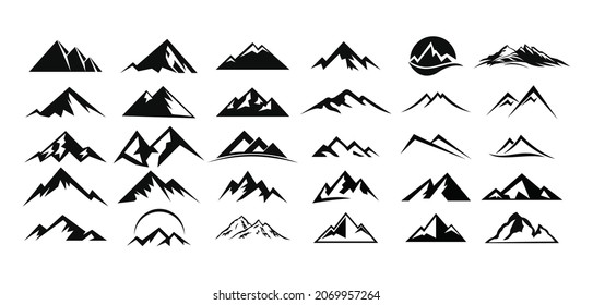 mountain landscape outdoor peak adventure silhouette logo set